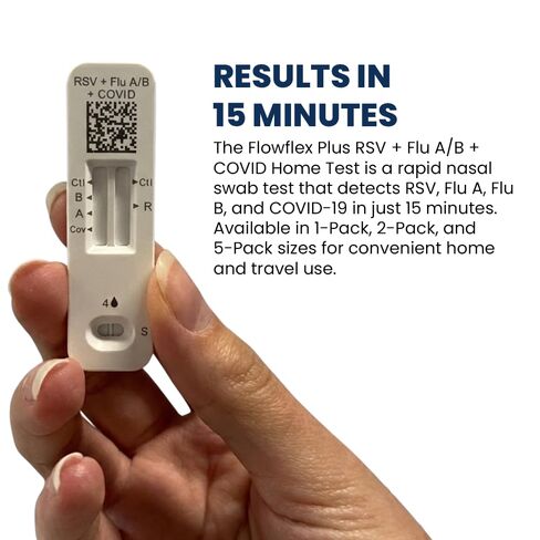Flowflex Plus RSV + Flu A/B + COVID Home Test, 4-in-1 Home Test Kit, Rapid Results in 15 Minutes, OTC At-Home Antigen Test for Adults & Children (1 Test) in Kuwait