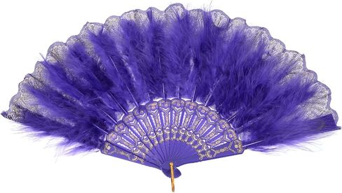 MECCANIXITY Feather Hand Fan,Black Vintage Folding Fan Feather Fan Handheld for Halloween Party Wedding Dancing Decoration in Kuwait