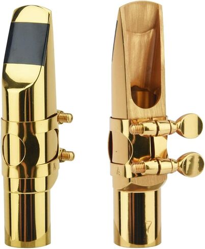 قطعة فم ألتو ساكسفون مع غطاء ورباط، قطع أبواق من المعدن النحاسي Eb Alto Sax 5C 6C 7C 8C لموسيقي الساكسفون والمحترفين المبتدئين في الحفلات الموسيقية (الحجم: ذهبي - 7C) in Kuwait
