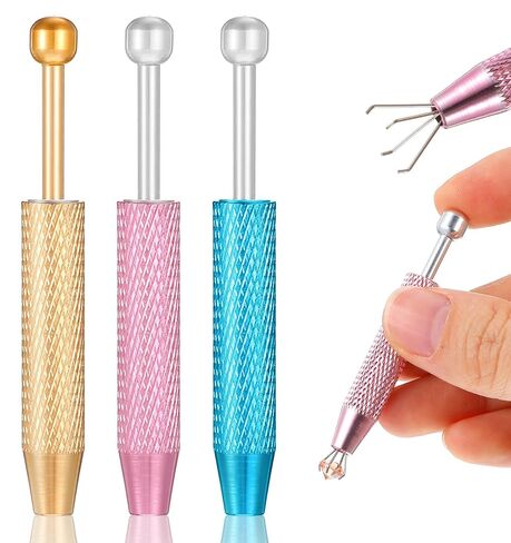 3 Pcs Piercing Ball Grabber Tool, 4-Claw Stainless Steel Piercing Removal Tool for Precision Pickup Of Jewelry & Small Parts, Anti-Slip Handle (Gold, Blue and Pink) in Saudi Arabia