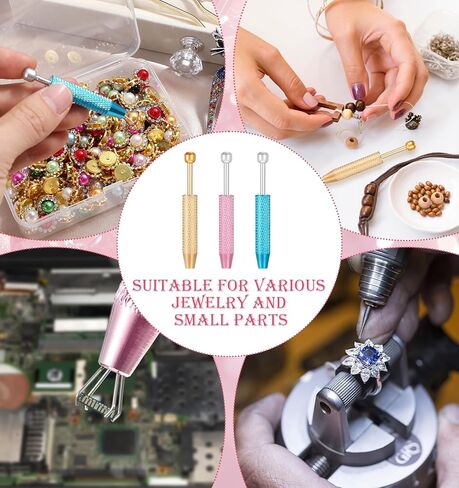 3 Pcs Piercing Ball Grabber Tool, 4-Claw Stainless Steel Piercing Removal Tool for Precision Pickup Of Jewelry & Small Parts, Anti-Slip Handle (Gold, Blue and Pink) in Saudi Arabia