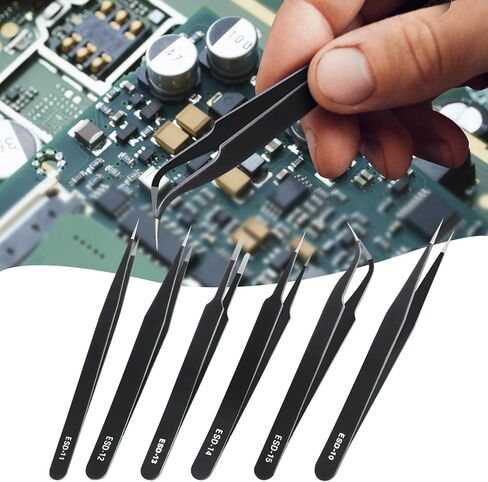 6PCS Precision Tweezers Set,Upgraded Anti-Static Stainless Steel Curved of Tweezers,for Electronics,Laboratory Work,Jewelry-Making,Craft,Soldering,etc in Saudi Arabia