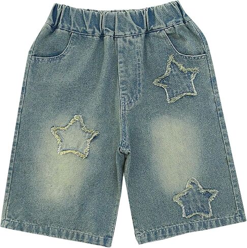 Girls Knees Length Jeans Shorts Baggy Mid High Waist Retro Bermuda Jorts Star Streetwear Wide Leg Y2K Denim Jean Short in Saudi Arabia