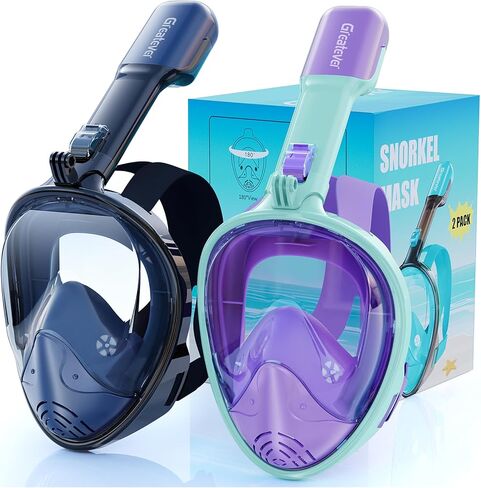 Greatever Full Face Snorkel Mask, Snorkeling Gear for Adults with Latest Dry Top Breathing System and Detachable Camera Mount, Foldable Snorkel Set for Family Snorkeling Trips, Anti-Fog & Anti-Leak in Saudi Arabia