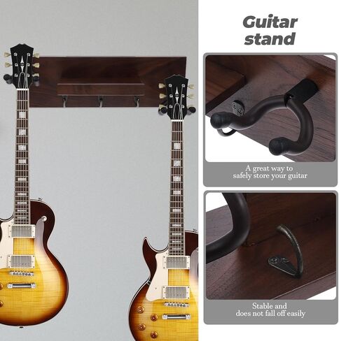 BESTYASH Wooden Guitar Wall Mount 4-in-1 Multi-Instrument Hanger Rack for Guitar Ukulele Violin with Black Walnut Finish, Space-Saving Holder for Music Room and Studio in Kuwait