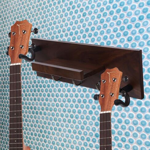 BESTYASH Wooden Guitar Wall Mount 4-in-1 Multi-Instrument Hanger Rack for Guitar Ukulele Violin with Black Walnut Finish, Space-Saving Holder for Music Room and Studio in Kuwait