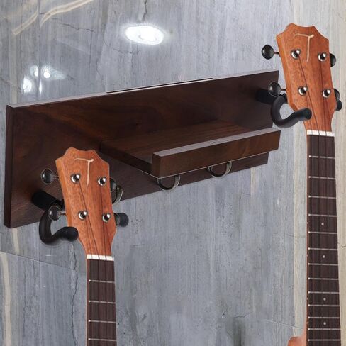 BESTYASH Wooden Guitar Wall Mount 4-in-1 Multi-Instrument Hanger Rack for Guitar Ukulele Violin with Black Walnut Finish, Space-Saving Holder for Music Room and Studio in Kuwait