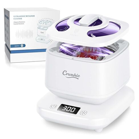 Ultrasonic Retainer Cleaner, Detachable 45kHz Retainer Cleaner Machine 3 Modes Dental Cleaning Pod with Visible Window Digital Timer for Mouth Guard, Dentures, Aligner, Braces, Jewelry - Black in Kuwait