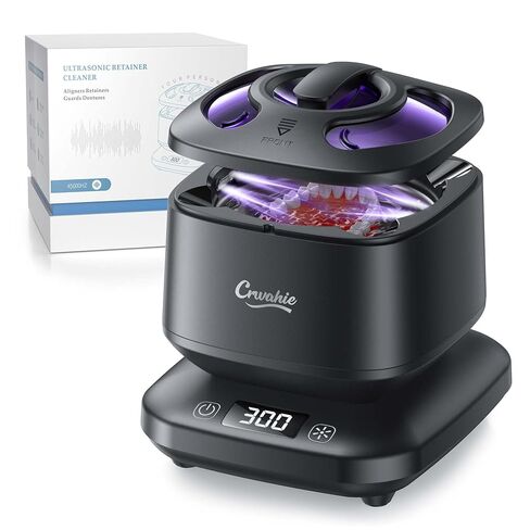 Ultrasonic Retainer Cleaner, Detachable 45kHz Retainer Cleaner Machine 3 Modes Dental Cleaning Pod with Visible Window Digital Timer for Mouth Guard, Dentures, Aligner, Braces, Jewelry - Black in Saudi Arabia