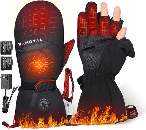 Heated Gloves, 7.4V Rechargeable Hand Warmer for Men Women, Up to 8 Hours, 3 Heat Settings, Windproof Thermal Fleece 3-Finger Magnetic Flip for Hunting/Fishing/Photography/Drone, Touchscreen in Saudi Arabia