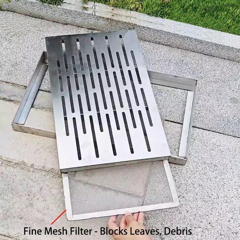 Drain Grate Cover,Trench Grating,Gully Grating,Sidewalk Drain,3mm Thick Stainless Steel Drain Grate with Fine Mesh Filter-Blocks Leaves, Size 8“x16 in Kuwait