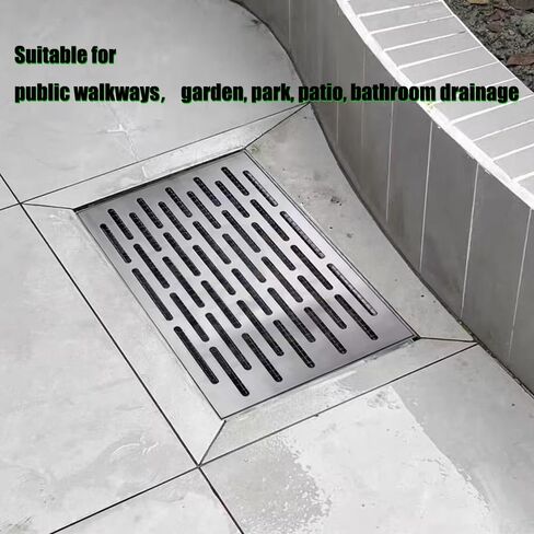 Drain Grate Cover,Trench Grating,Gully Grating,Sidewalk Drain,3mm Thick Stainless Steel Drain Grate with Fine Mesh Filter-Blocks Leaves, Size 8“x16 in Kuwait