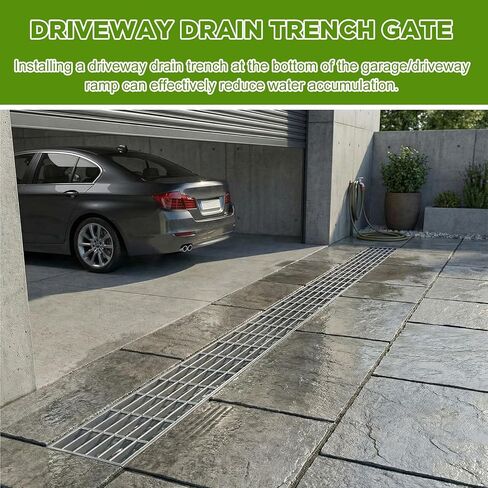 شبكة خندق للممر العقلي من الفولاذ المجلفن من Moxweyeni - 39.4 × 7.9 بوصة. شبكة تصريف قناة معدنية، غطاء تصريف خارجي عالي التحمل للأرضية الخرسانية، ساحة الممر، المرآب، الأرضية الخرسانية in Kuwait