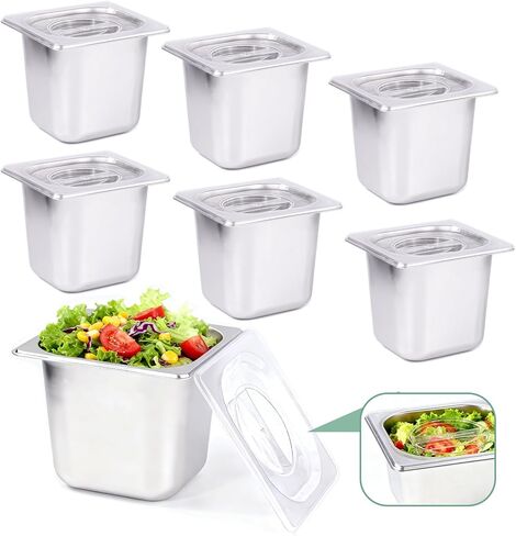 6 Pack Stainless Steam Hotel Pan with Lid, 1/6 Size x 6 Inch Deep Table Steam Pan Restaurant Supplies Reusable Anti Rust Catering Storage for Home, Buffet,Party, Restaurant, Hotel in Saudi Arabia