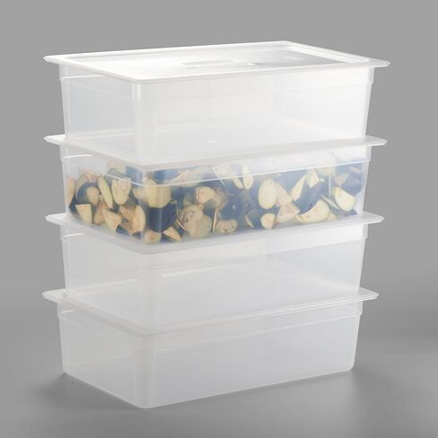 كورتا 4 عبوات كاملة الحجم 6 بوصات من مقلاة الطعام العميقة مع غطاء بمقبض - بولي بروبيلين شفاف من الدرجة التجارية NSF، تخزين آمن في الفريزر قابل للتكديس للمطاعم والمطاعم والبوفيهات in Kuwait