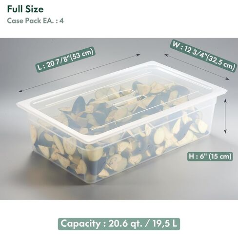 كورتا 4 عبوات كاملة الحجم 6 بوصات من مقلاة الطعام العميقة مع غطاء بمقبض - بولي بروبيلين شفاف من الدرجة التجارية NSF، تخزين آمن في الفريزر قابل للتكديس للمطاعم والمطاعم والبوفيهات in Kuwait