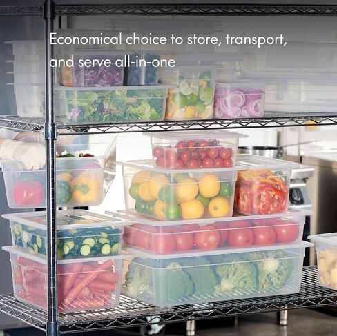 كورتا 4 عبوات كاملة الحجم 6 بوصات من مقلاة الطعام العميقة مع غطاء بمقبض - بولي بروبيلين شفاف من الدرجة التجارية NSF، تخزين آمن في الفريزر قابل للتكديس للمطاعم والمطاعم والبوفيهات in Kuwait