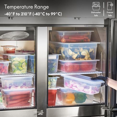 كورتا 4 عبوات كاملة الحجم 6 بوصات من مقلاة الطعام العميقة مع غطاء بمقبض - بولي بروبيلين شفاف من الدرجة التجارية NSF، تخزين آمن في الفريزر قابل للتكديس للمطاعم والمطاعم والبوفيهات in Kuwait