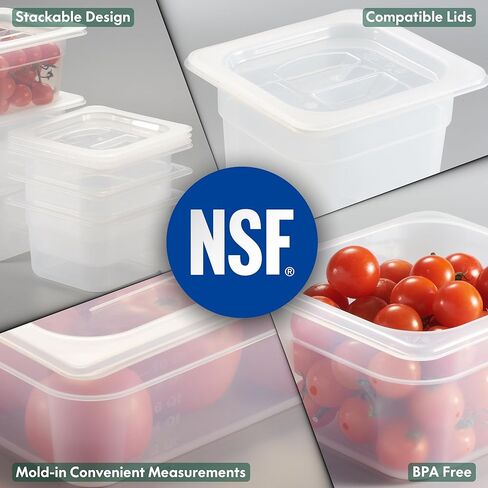 كورتا 4 عبوات كاملة الحجم 6 بوصات من مقلاة الطعام العميقة مع غطاء بمقبض - بولي بروبيلين شفاف من الدرجة التجارية NSF، تخزين آمن في الفريزر قابل للتكديس للمطاعم والمطاعم والبوفيهات in Kuwait