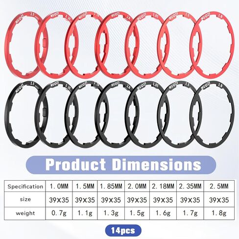14pcs Cassette Spacer Washer for Flywheel Headset Spacers for Bike 7/8/9/10/11 Speed Flywheel Hub Washers Various Size Options of 1/1.5/1.85/2/2.18/2.35/2.5 mm in Saudi Arabia