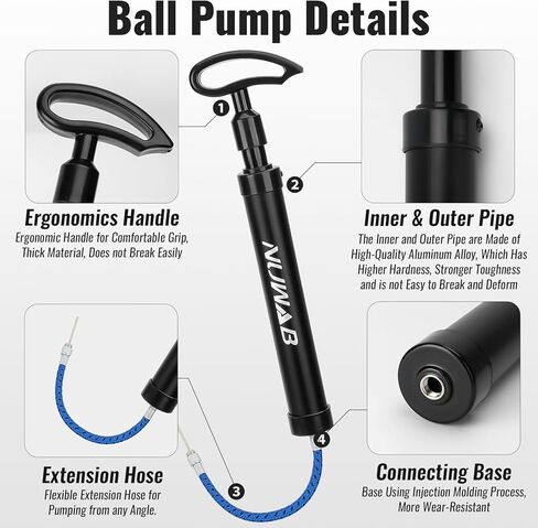 مضخة كروية مقاس 10.6 بوصة من نواب، مضخة يدوية محمولة خفيفة الوزن لكرة القدم وكرة السلة والكرة الطائرة والبالون وحلقة السباحة، يأتي النفخ السريع مع خرطوم تمديد وإبر كروية وفوهات in Kuwait