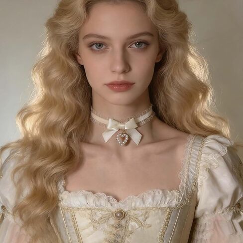 Vintage White Lace Choker Necklace Pearl Heart Pendant Necklace Gothic Lace Bow Collar Necklace Lolita Bowknot Lace Necklace Jewelry for Women in Kuwait