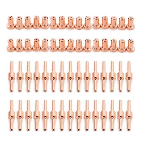 60 قطعة من النحاس الأحمر الممتد طويل البلازما القاطع تلميح أقطاب وفوهات عدة الاستهلاكية ل PT31 LG40 40A قطع لحام الشعلة فوهة لحام in Kuwait