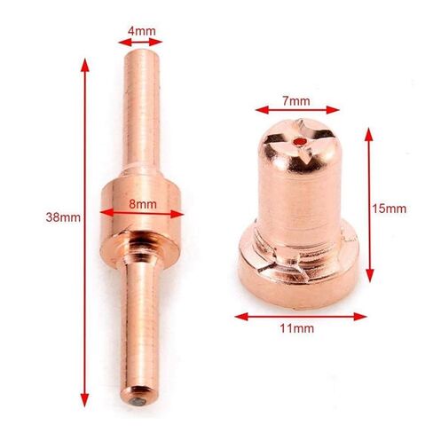 60 قطعة من النحاس الأحمر الممتد طويل البلازما القاطع تلميح أقطاب وفوهات عدة الاستهلاكية ل PT31 LG40 40A قطع لحام الشعلة فوهة لحام in Kuwait