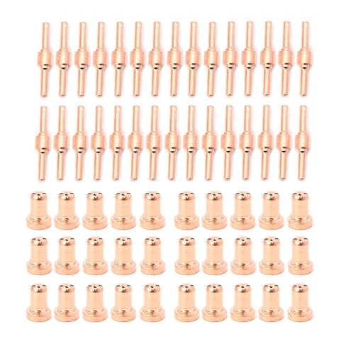 60 قطعة النحاس الأحمر تمديد طويل البلازما القاطع تلميح أقطاب وفوهات عدة فوهة لحام ل PT-31 LG-40 قطع لحام الشعلة فوهة in Kuwait