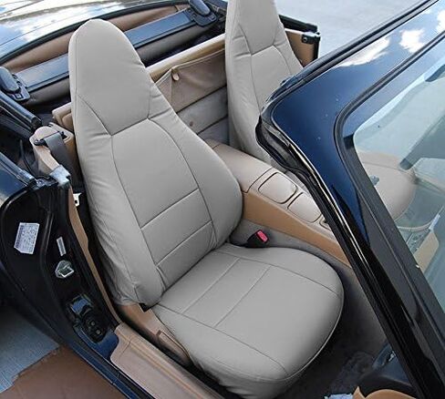 Iggee مصمم لسيارة Mazda Miata 2001-2005، بيج - غطاء مقعد أصلي مصنوع خصيصًا من الجلد الصناعي in Kuwait