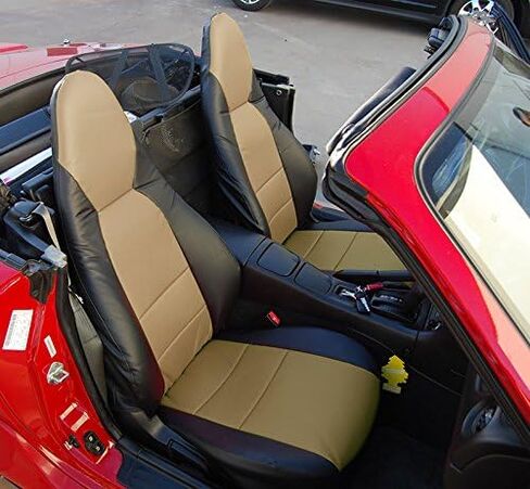 Iggee مصمم لسيارة Mazda Miata 2001-2005، بيج - غطاء مقعد أصلي مصنوع خصيصًا من الجلد الصناعي in Kuwait