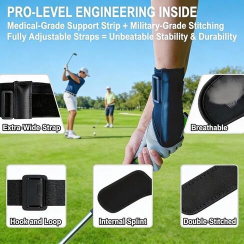 دعامة معصم الجولف، أداة تدريب على معصم الجولف قابلة للتعديل لمساعدة مدرب التأرجح الاحترافي مع جبيرة طبية داخلية لليد اليسرى/اليمنى للتعافي من الإصابات وأداء التأرجح المتسق in Kuwait