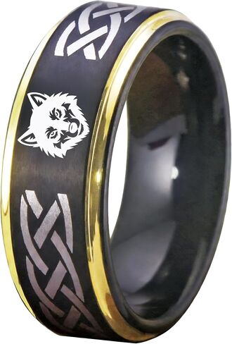 CLOUD DANCER FREE Custom Engraving The Wolf Head Ring Royal Triforce Ring Cosplay Ring Wolf Link Ring - 8mm Width Silver/Blue/Black/Gold/Rose Gold Step Tungsten Carbide Wedding Bands Ring in Kuwait