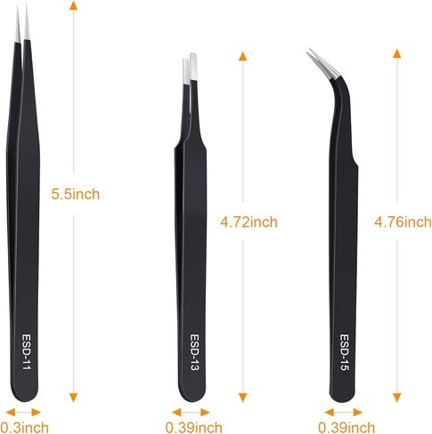 3PCS Precision Tweezers Set, Upgraded Anti-Static Stainless Steel of Tweezers, for Electronics, Soldering, Laboratory Work, Jewelry-Making, Model, Craft in Saudi Arabia
