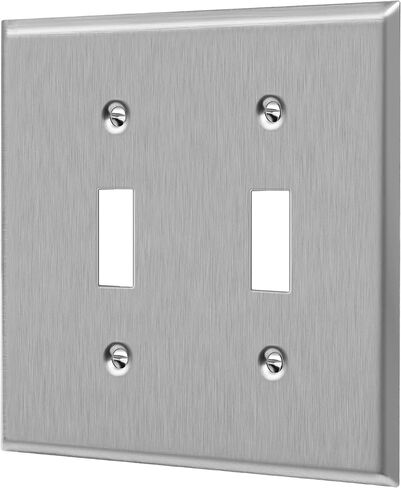 enerlites تبديل لوحة الحائط الفولاذ المقاوم للصدأ مفتاح الإضاءة، لوحة معدنية غطاء مقاوم للتآكل لأضواء المخفتات الدوارة، حجم 2-Gang 4.50 "x 4.57"، 7712، 430 الفولاذ المقاوم للصدأ، UL المدرجة، فضي in Saudi Arabia