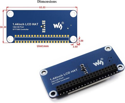 1.44inch LCD Display HAT Compatible with Raspberry Pi 5/ 4B/3B+/3B/2B/A+/Zero W/WH/Zero 2 W/Pico/Pico 2W, etc. RGB 65K Color 128 x128 Pixels, SPI Interface, with Embedded Controller in Saudi Arabia