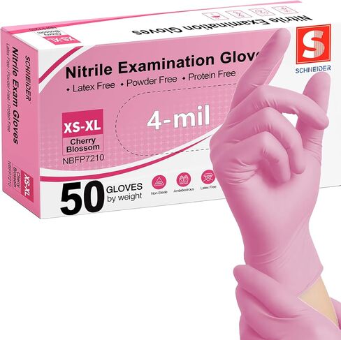 Schneider Nitrile Exam Gloves, 4 Mil Pink Disposable Gloves, Latex Free, Powder Free for Cooking, Cleaning, Examination in Kuwait