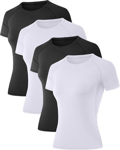 قمصان ضغط نسائية من Rolimaka مكونة من 4 قطع بأكمام قصيرة، قمصان رياضية سريعة الجفاف للجري في صالة الألعاب الرياضية واليوجا in Kuwait