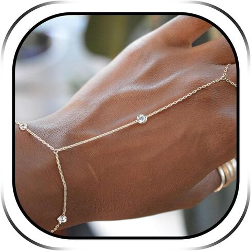 Hand Chain Bracelet Ring Bracelet Hand Chain Dainty Finger Ring Slave Bracelet Zircon Hand Jewelry Gifts for Women Trendy Stocking Stuffers in Kuwait