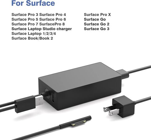 127W Surface Book Charger Replacement for Microsoft Surface Book 3 2 1, Surface Pro 10 9, 8, 7+, 7, 6, 5, 4, 3, X, Windows Surface Laptop/Go, Surface Laptop Studio 2, 1 Power Supply Cord in Kuwait