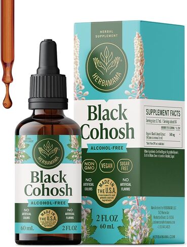 HERBAMAMA Black Cohosh Tincture - Vegan Women's Support with Black Cohosh Root Extract Drops - Non-GMO, Alcohol & Sugar-Free Liquid Herbal Supplement, 168-Day Supply in Saudi Arabia