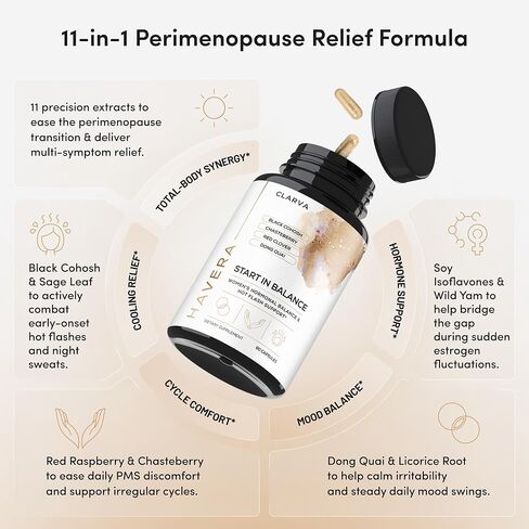 Perimenopause Supplements Women - Complete 11-in-1 Hormonal Balance for Women - Multi-Symptom Relief - Supports Mood, Night Sweats, & Hot Flash Relief for Women - Premenopausal Supplements - 60 Count in Saudi Arabia