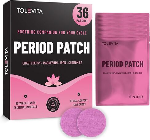 رقعات تخفيف الدورة الشهرية 36 قطعة - دعم عشبي للتشنجات مع نبات تشاستيبيري والمغنيسيوم وزهرة الربيع المسائية ودونغ كاي والكركمين وفيتامينات ب6 وه والحديد والبابونج - التوازن الهرموني وراحة الدورة الشهرية in Kuwait