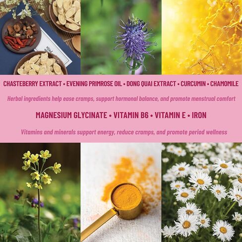 رقعات تخفيف الدورة الشهرية 36 قطعة - دعم عشبي للتشنجات مع نبات تشاستيبيري والمغنيسيوم وزهرة الربيع المسائية ودونغ كاي والكركمين وفيتامينات ب6 وه والحديد والبابونج - التوازن الهرموني وراحة الدورة الشهرية in Kuwait