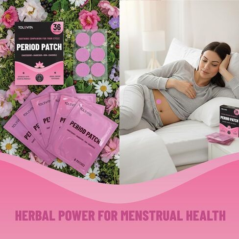 رقعات تخفيف الدورة الشهرية 36 قطعة - دعم عشبي للتشنجات مع نبات تشاستيبيري والمغنيسيوم وزهرة الربيع المسائية ودونغ كاي والكركمين وفيتامينات ب6 وه والحديد والبابونج - التوازن الهرموني وراحة الدورة الشهرية in Kuwait