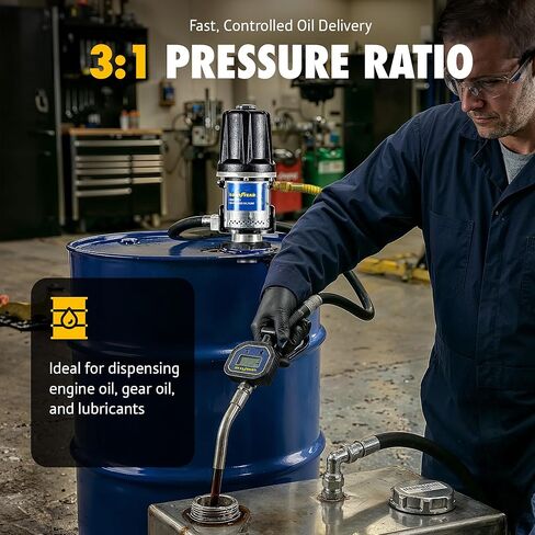 Goodyear 3:1 Heavy Duty Air-Operated Oil Pump – 11.9 GPM High-Efficiency Pneumatic Transfer Pump, Corrosion-Resistant, Icing-Free Operation, Fits 48–58 Gallon Drums in Saudi Arabia