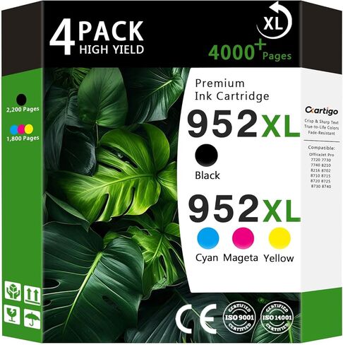952XL خراطيش حبر عالية العائد (أسود/سايان/أرجواني/أصفر 4 حزمة) متوافقة مع HP 952XL HP952 HP952XL استبدال OfficeJet Pro 8710 7740 8720 8702 8210 7720 8740 8216 8725 8200 8200 in Kuwait