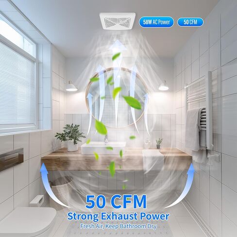 مروحة عادم الحمام 50CFM: مروحة تنفيس حمام السقف التحديثية مع شبكة، مروحة تهوية مثبتة على الحائط للمبنى الجديد متعدد العائلات، الشقة، الشقة والفندق، ETL، أبيض، عبوة واحدة in Kuwait