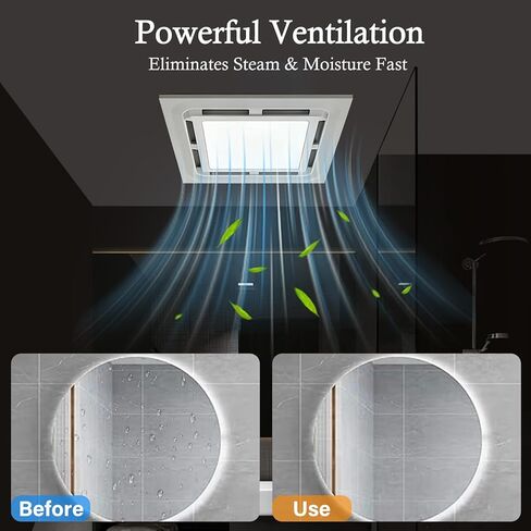 Bathroom Exhaust Fan with Light 125 CFM, 9.5" Panel, 0.7 Sone Low Noise，Cutout Size 8"x8"，Duct 4 Inch Quiet Bath Ceiling Vent Fan Combo with 6500K 1200LM LED Light, for Bathroom, Laundry, Shower in Saudi Arabia