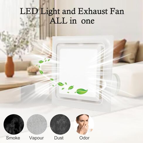 Bathroom Exhaust Fan with Light 125 CFM, 9.5" Panel, 0.7 Sone Low Noise，Cutout Size 8"x8"，Duct 4 Inch Quiet Bath Ceiling Vent Fan Combo with 6500K 1200LM LED Light, for Bathroom, Laundry, Shower in Saudi Arabia